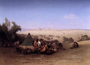  árabe - Un campamento árabe en el Monte de los Olivos con Jerusalén más allá El orientalista árabe Charles Theodore Frere